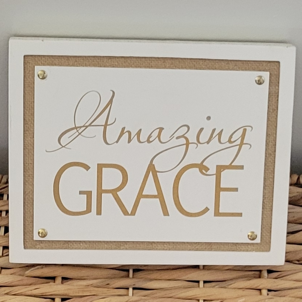 Amazing Grace gold & white wood wall plaque.
